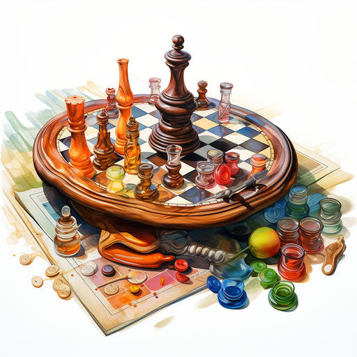 Board game in Oil painting style on white background