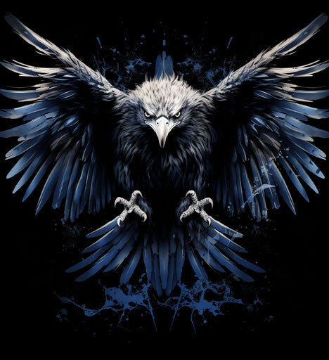 Intricate eagle tattoo design, black and white illustration