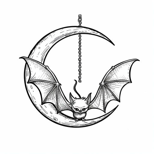Bat hanging from crescent moon