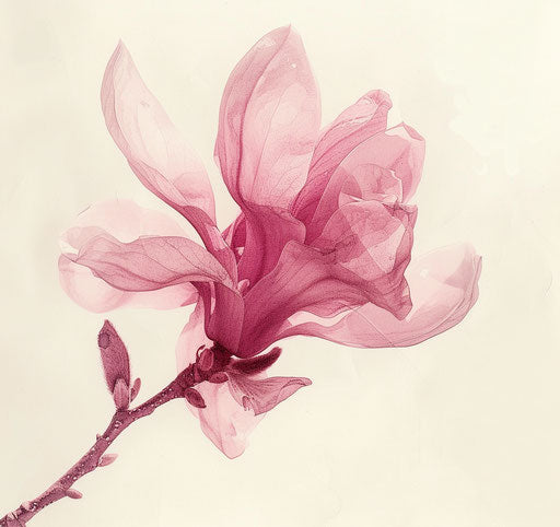 Artistic illustration of a magnolia flower in light pink and light magenta