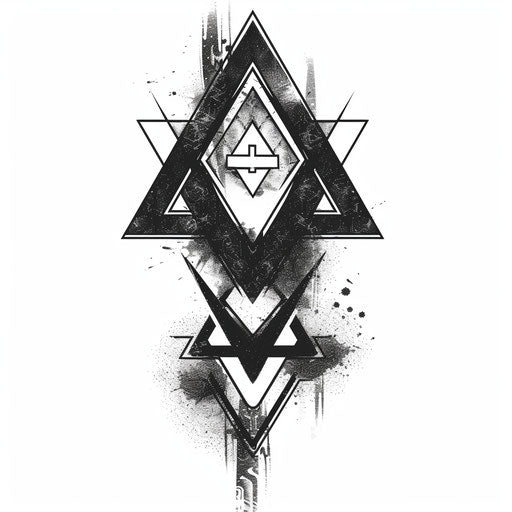 Dark mark with overlapping triangles in black and white