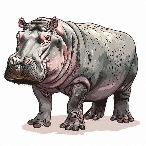 Hippopotamus clipart in photo realistic style with flat background