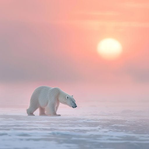 Polar bear walking at dawn in the style of Vincent Munier