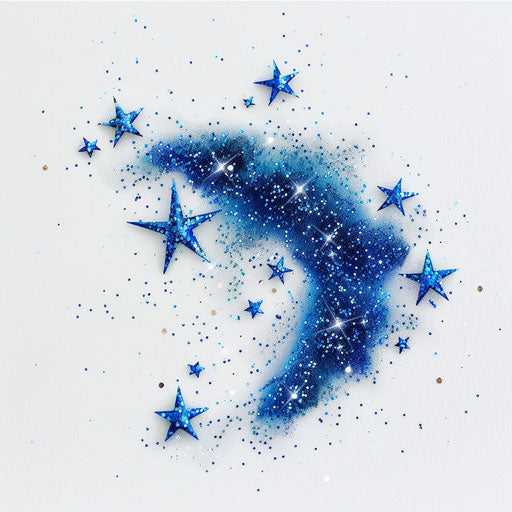 Mystical and sparkly star cluster: tattoo on glittery white