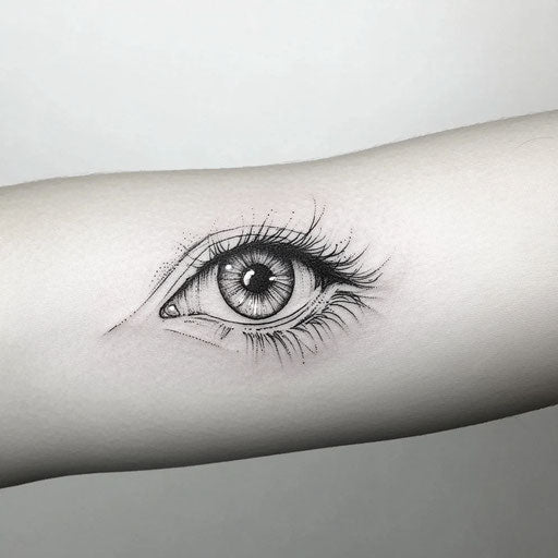 Minimalist sketch of eye tattoo on arm