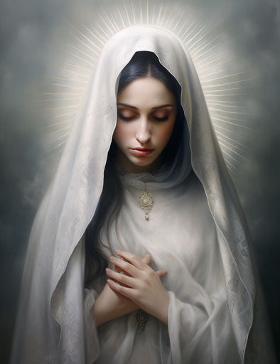 Sacred tattoo in gravure style, light gray silver, gentle expressions