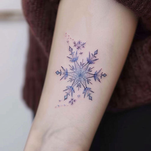 Minimalist tattoo sketch of a delicate snowflake in clipart style, using soft pastel colors
