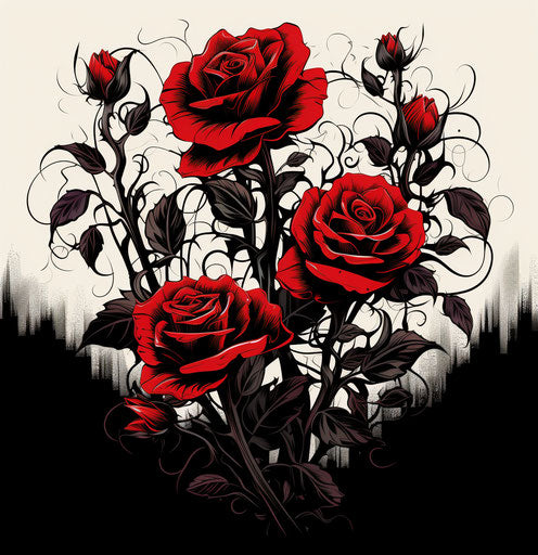 Sleek and stylized black ink roses illustration