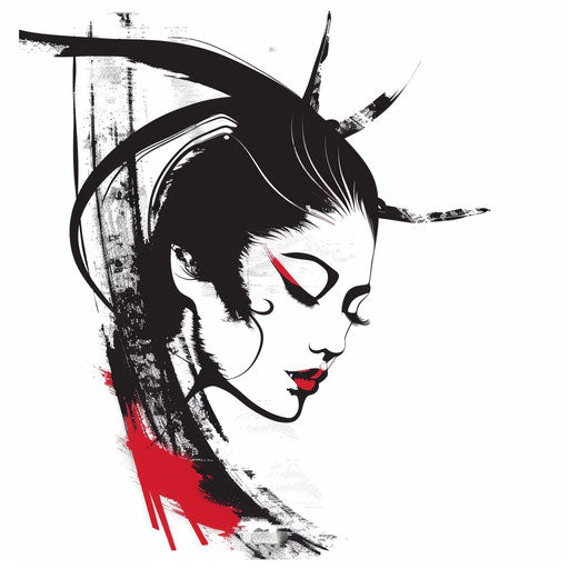 Minimalist geisha tattoo illustration in a modern art style