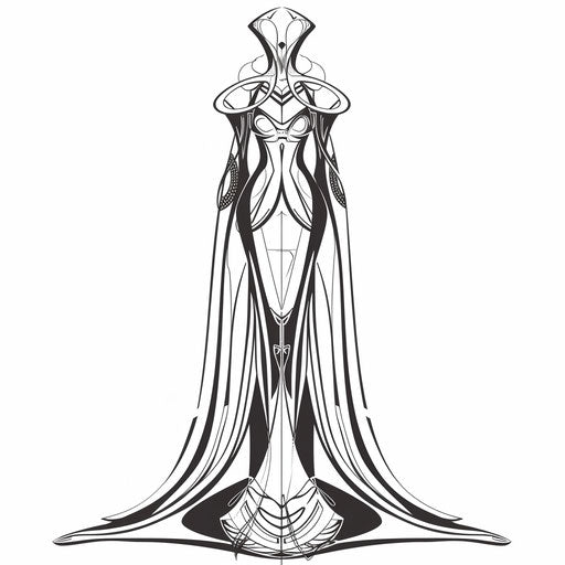 Futuristic dress with sleek lines and abstract designs