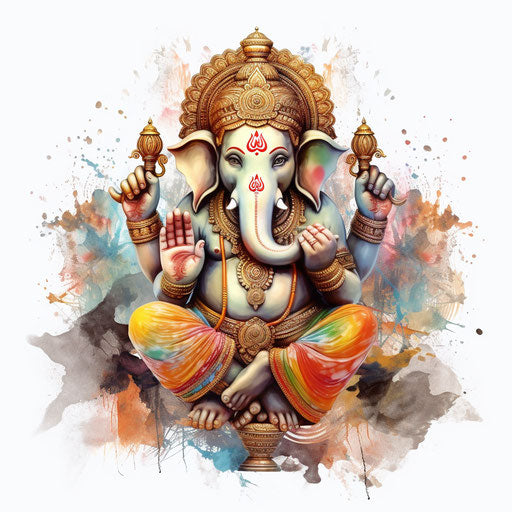 Ganpati clipart in the style of Oil painting, on a white background