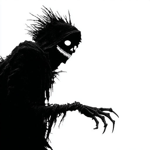 Skeletal figure in a sinister cloak