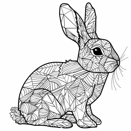 Geometric bunny design with intricate patterns and shapes. Coloring book page