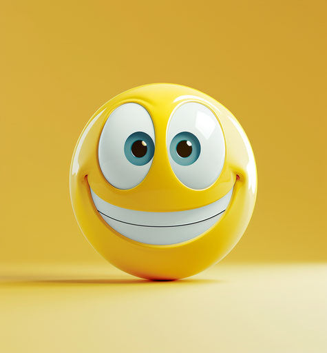 White smiling emoticon face with blue eyes