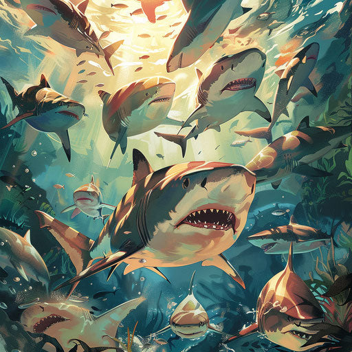 Group of sharks in their natural habitat