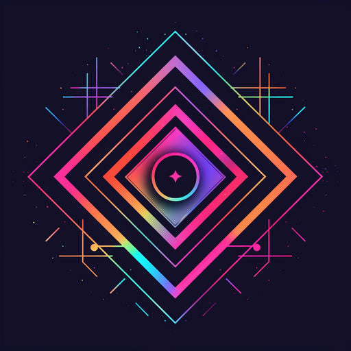 New retro logo with neon colors and dark background