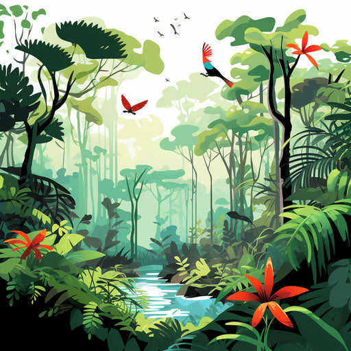 Rainforest clipart in the style of Chiaroscuro Art, on a white background