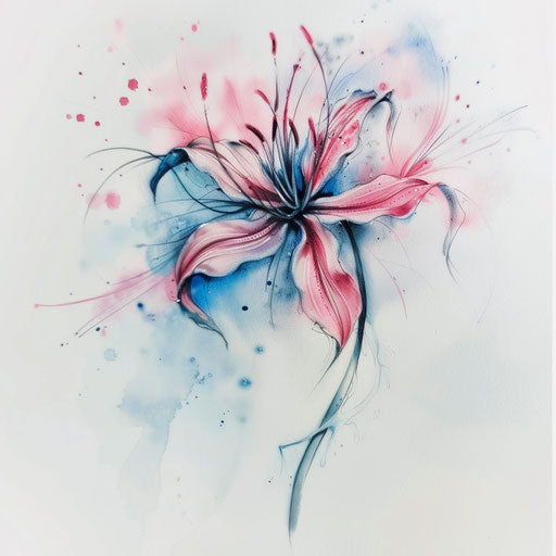 Watercolor spider lily tattoo design with soft colors