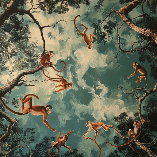 Monkeys playing tag in the treetops