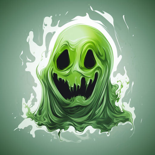 A green ghost face isolated on gray background, chillwave style