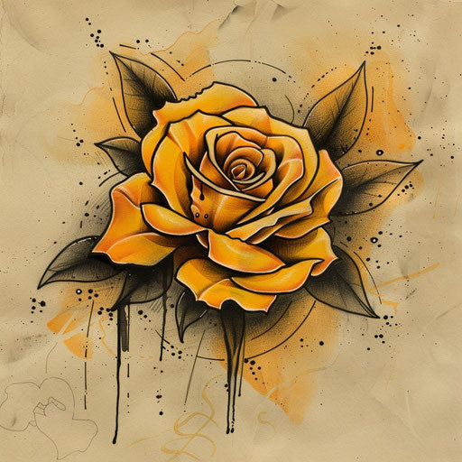 Bold flat tattoo sketch of a yellow rose