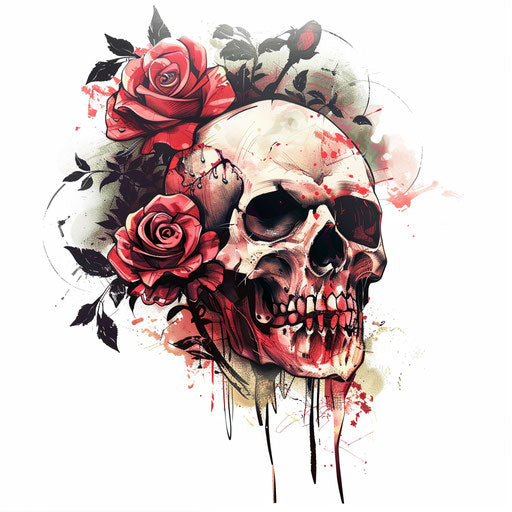 Skull with roses curse mark tattoo, life and death symbol