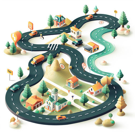 Realistic roadmap clipart on white background, vibrant colors