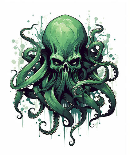 Octopus skull and tentacles, dystopian style, intensity 63:76