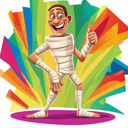 Humorous caricature of a bandage with human characteristics