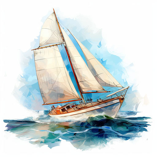 Yacht clipart in the style of Oil painting, on a white background