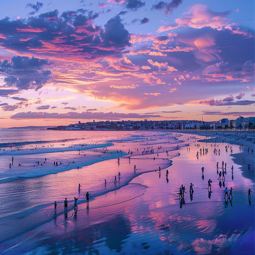 Bondi Beach, Australia at sunset with vibrant colors reflecting on the ocean