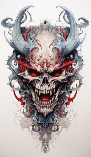 Japanese demon skull design for sale, neo-traditional style