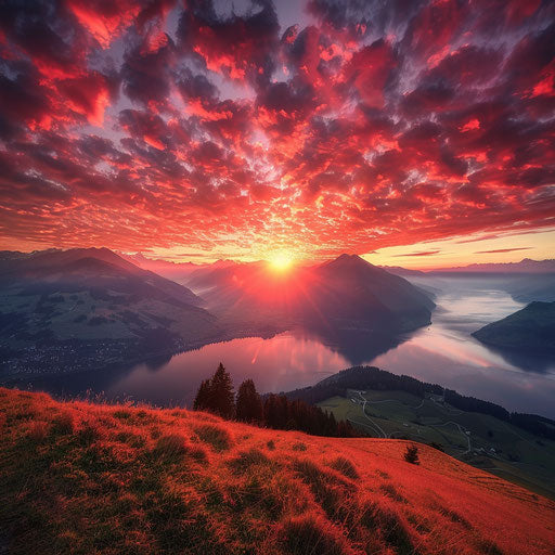 Breathtaking sunrise over Mount Rigi, vibrant sky
