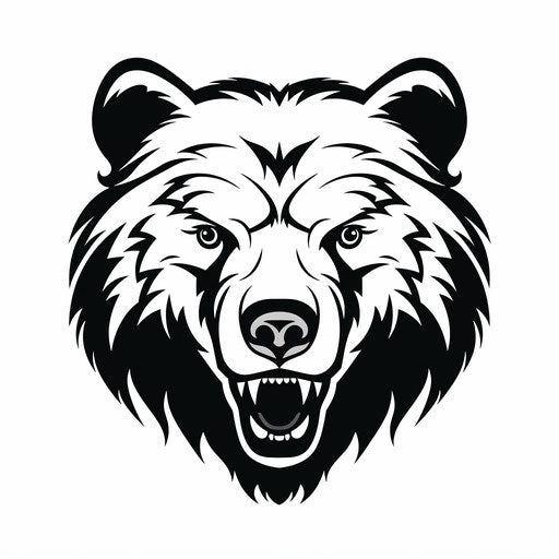 Black and white bear head icon, stencil art style