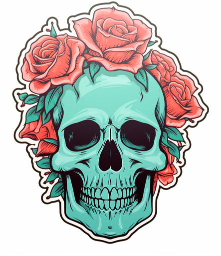 Skull with a rose, sticker illustration