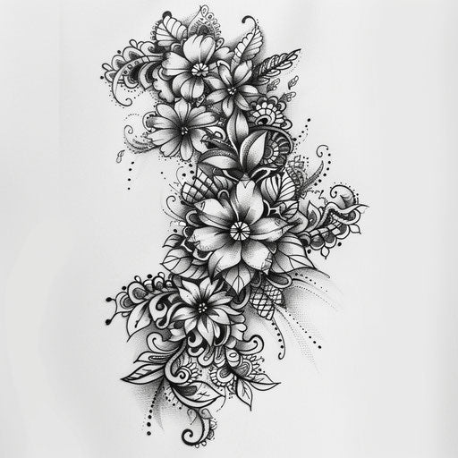 Monochrome lace tattoo sketch with intricate shading and depth