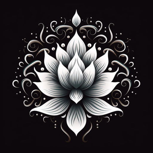 Black and white lotus in Indian traditions style