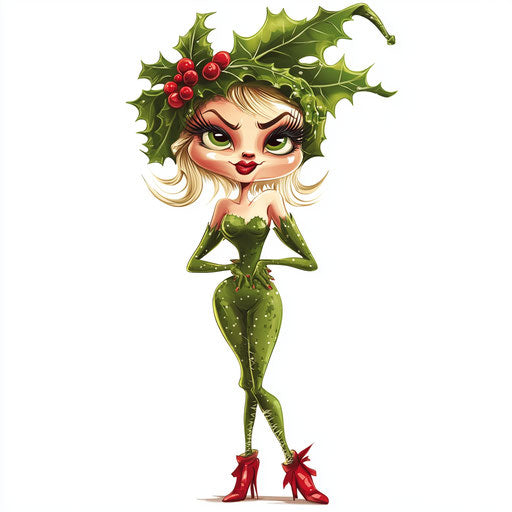 Humorous caricature of a holly with exaggerated human characteristics