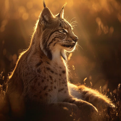 Peaceful lynx in the golden sunset