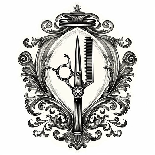 Sketch of vintage barber scissors and a comb