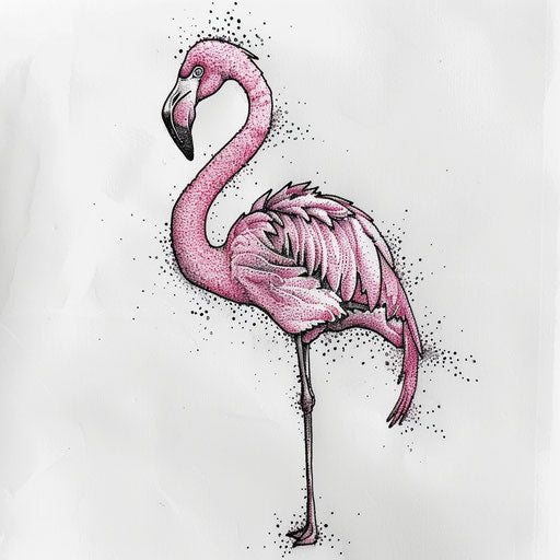 Pointillism flamingo tattoo design on white background