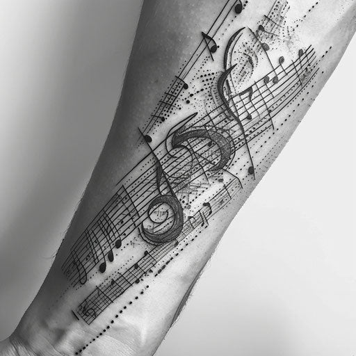 Collection of music note tattoos on white background
