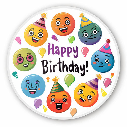 Happy Birthday! Colorful emoji faces with party hats