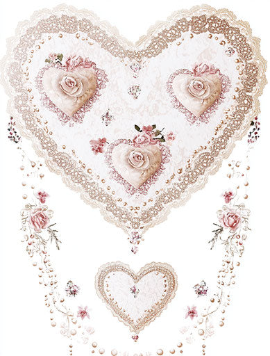 Valentine's Day heart, lace and beads, beaded garland around