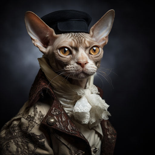 Devon rex cat dressed as a man