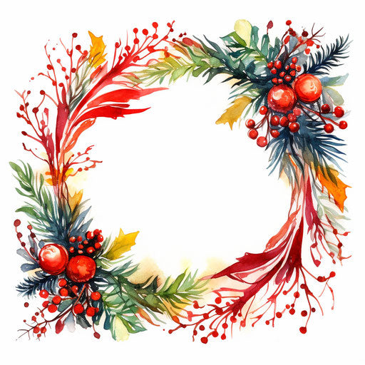 Christmas border clipart in the style of oil painting, on white background