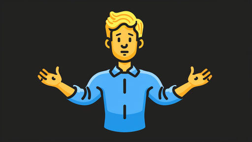 Emoji of the yellowhaired man in blue shirt with his hands spread out, black background, white outline 37:21