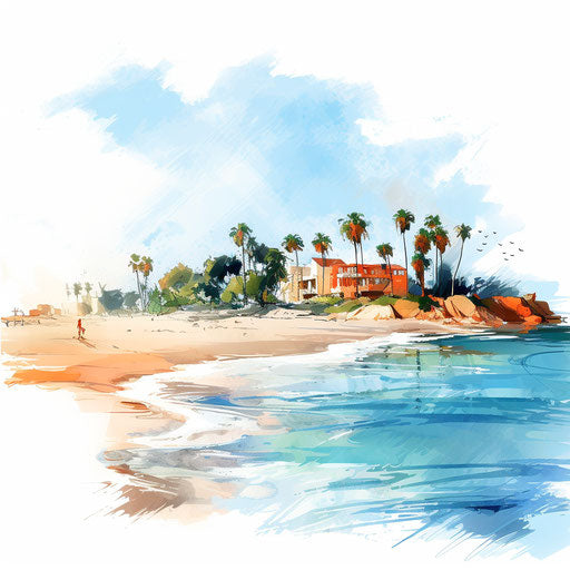 Beach illustration in the Impressionistic Art style