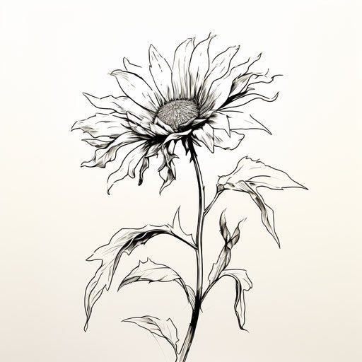 Coloring page of a sunflower, minimalistic black and white sketches