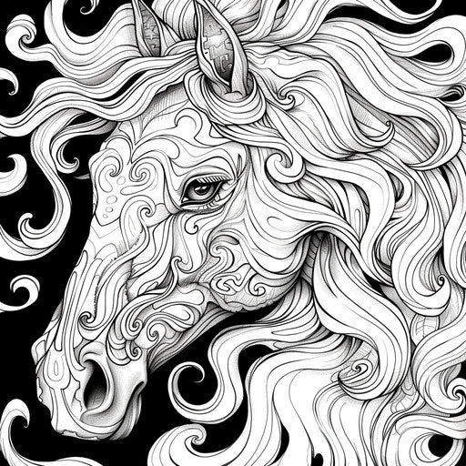 Horse's head with flowing mane